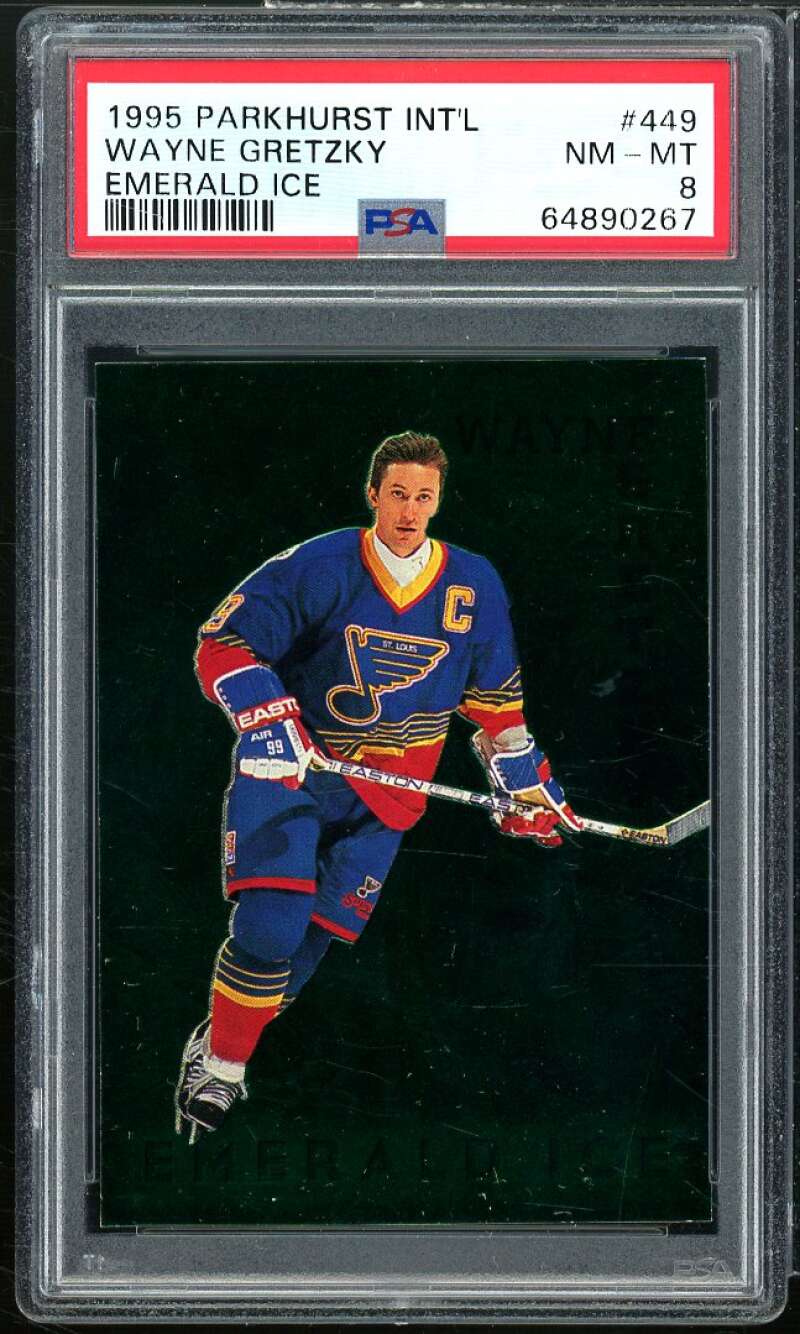 Wayne Gretzky Rookie Card 1995-96 Parkhurst International Emerald Ice #449 PSA 8 Image 1