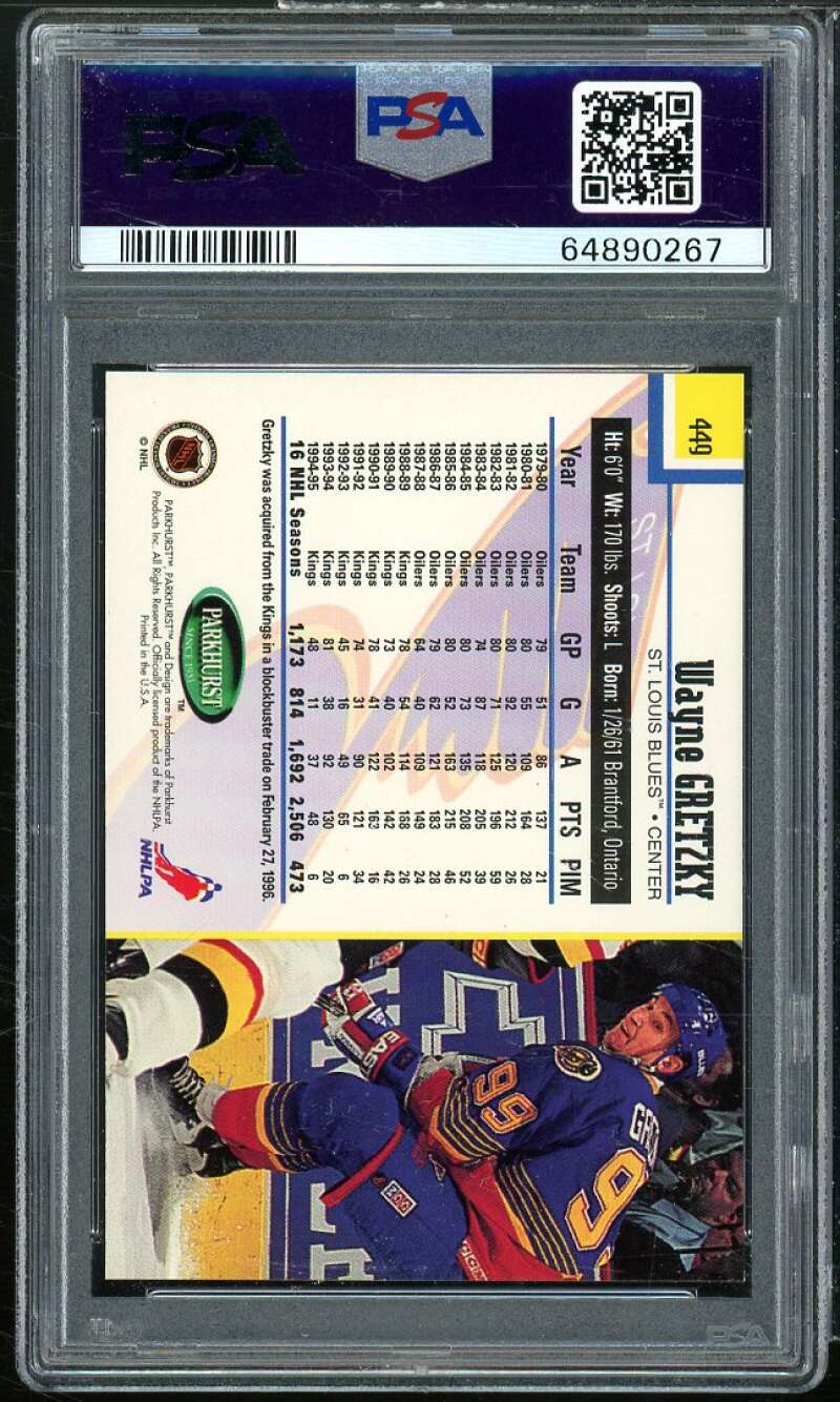 Wayne Gretzky Rookie Card 1995-96 Parkhurst International Emerald Ice #449 PSA 8 Image 2