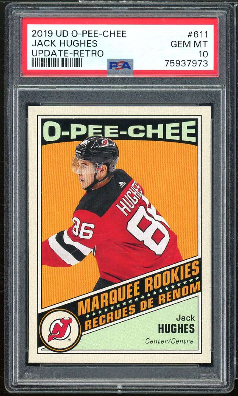 Jack Hughes Rookie Card 2019-20 Upper Deck O-Pee-Chee Update Retro #611 PSA 10 Image 1