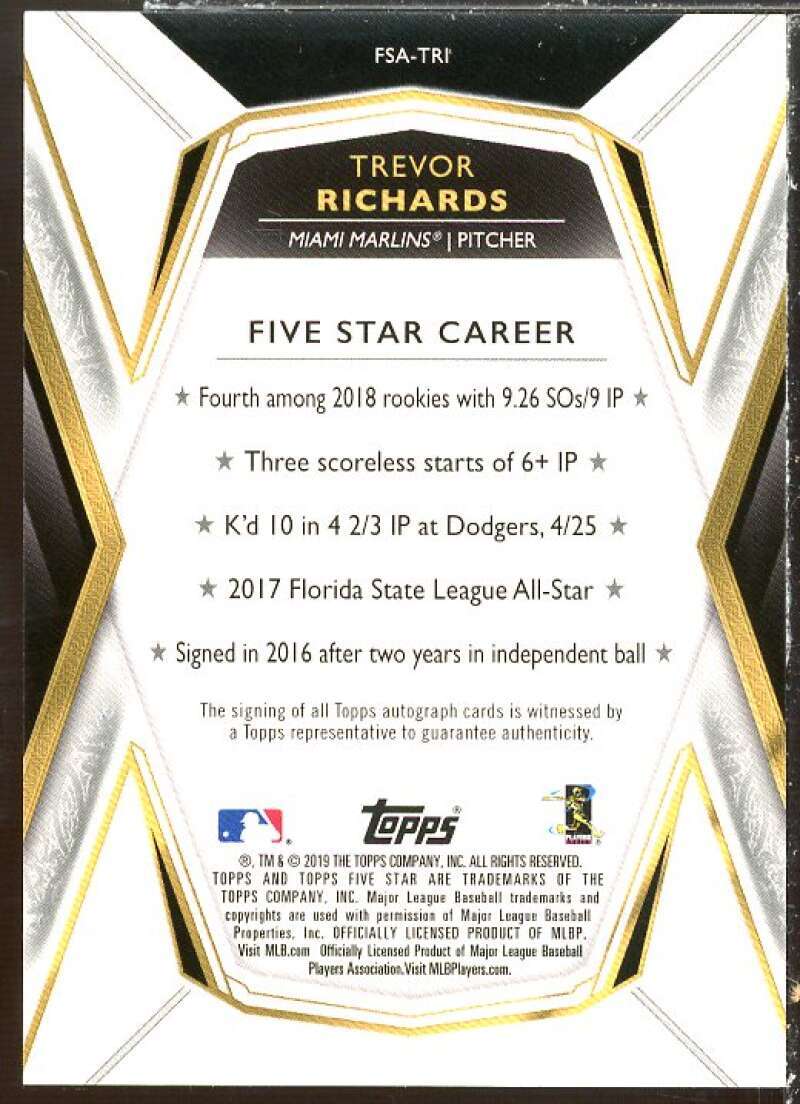 Trevor Richards Rookie Card 2019 Topps Five Star Autographs #FSATRI  Image 2