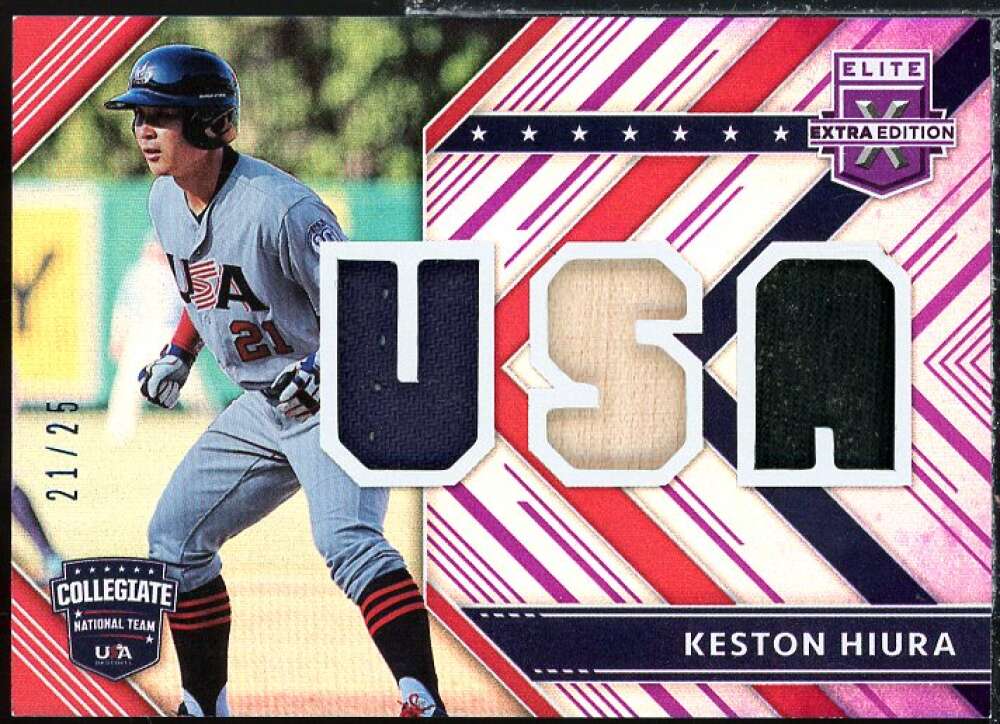 Keston Hiura Rookie Card 2018 Elite Extra Edition USA Materials Purple #38  Image 1