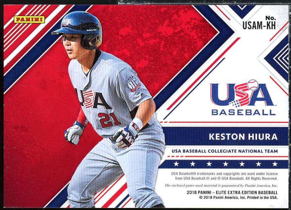 Keston Hiura Rookie Card 2018 Elite Extra Edition USA Materials Purple #38  Image 2