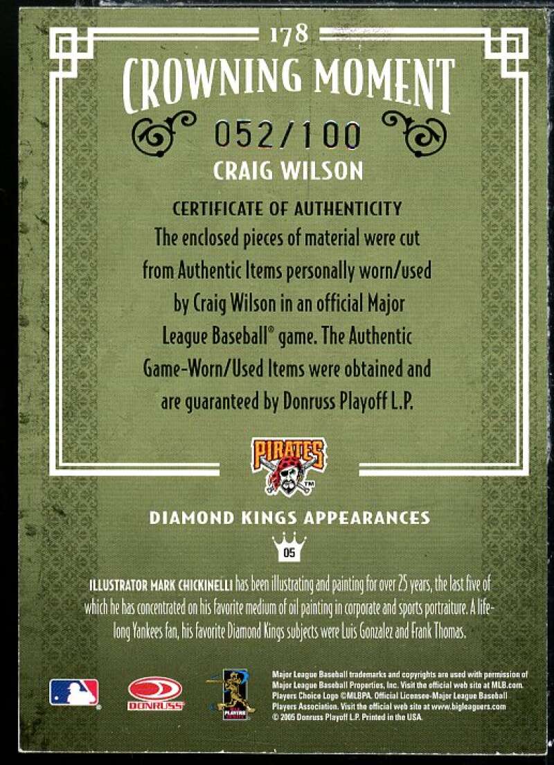 Craig Wilson Bat-Jsy Card 2005 Diamond Kings Materials Bronze B/W #178 Image 2