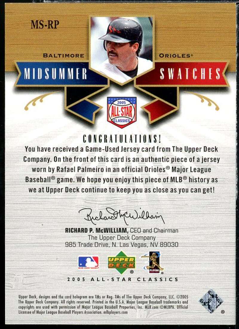 Rafael Palmeiro Jsy Card 2005 UD All-Star Classics Midsummer Swatches #RP Image 2