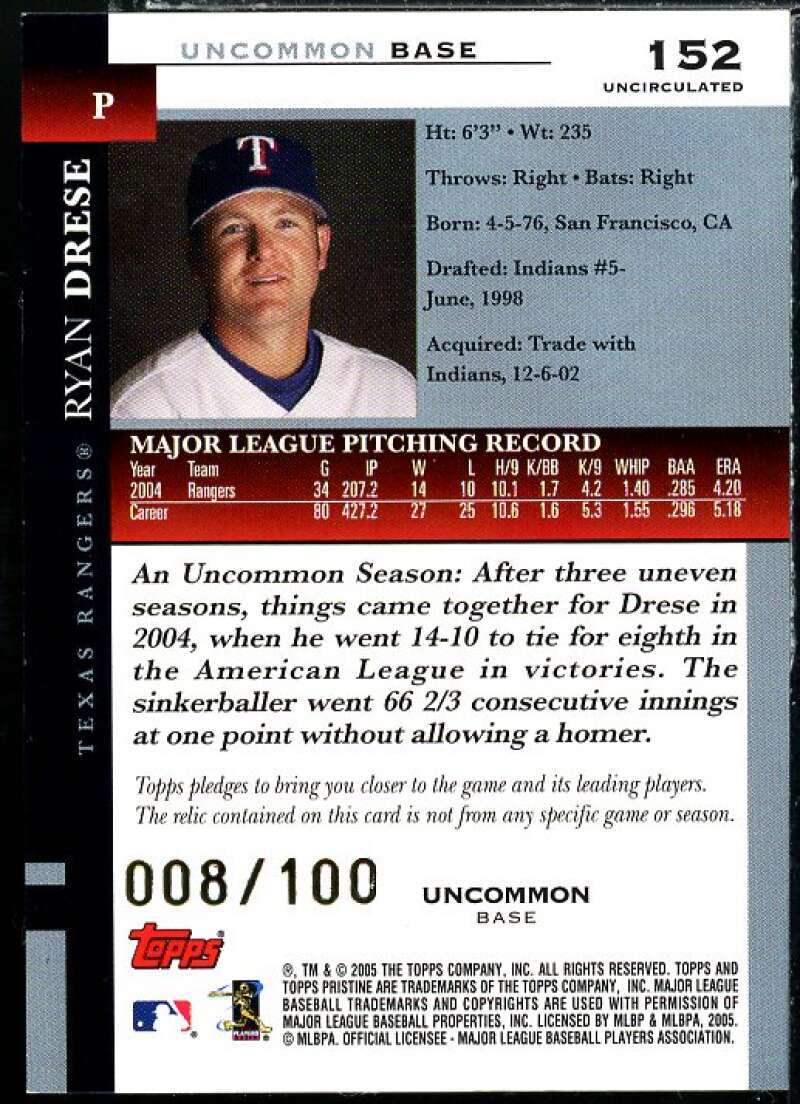 Ryan Drese Jsy Card 2005 Topps Pristine Uncirculated Bronze #152 Image 2