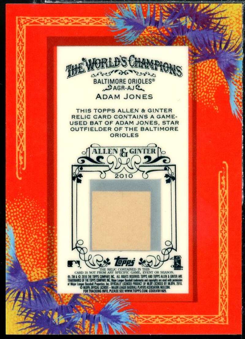 Adam Jones Card 2010 Topps Allen and Ginter Relics #AJ Image 2