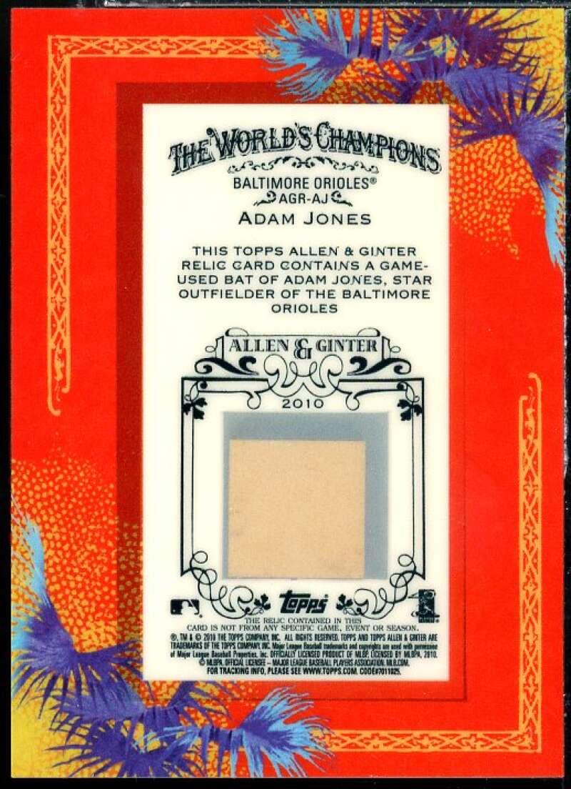 Adam Jones Card 2010 Topps Allen and Ginter Relics #AJ Image 2