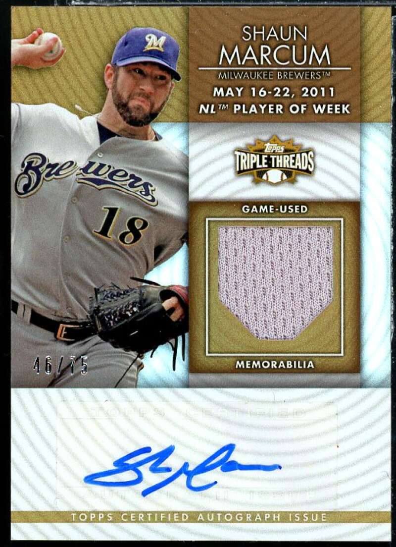 Shaun Marcum Card 2012 Topps Triple Threads Unity Relic Autographs Sepia #AR91 Image 1