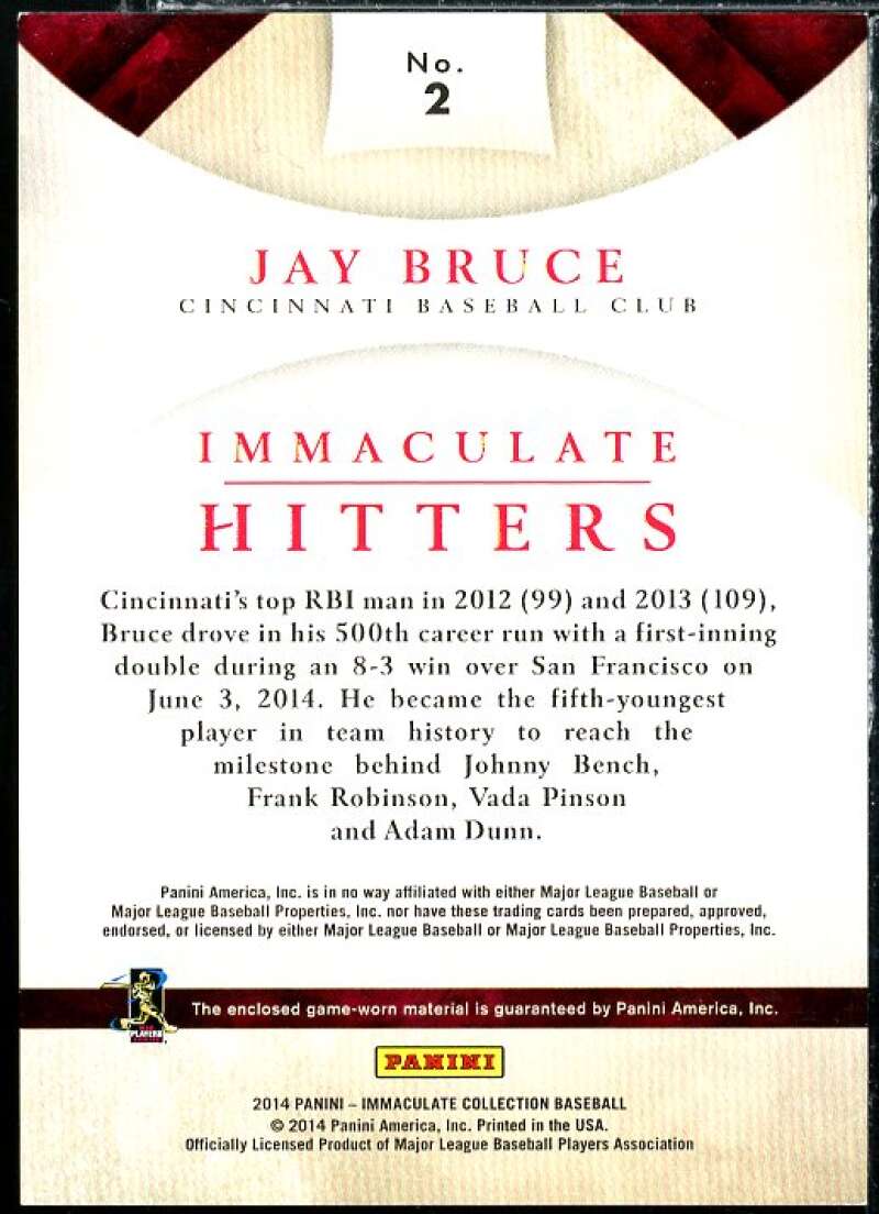 Jay Bruce Card 2014 Immaculate Collection Immaculate Hitters Memorabilia #2 Image 2