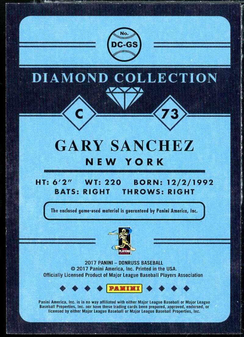 Gary Sanchez Card 2017 Donruss Diamond Collection Memorabilia #DCGS Image 2