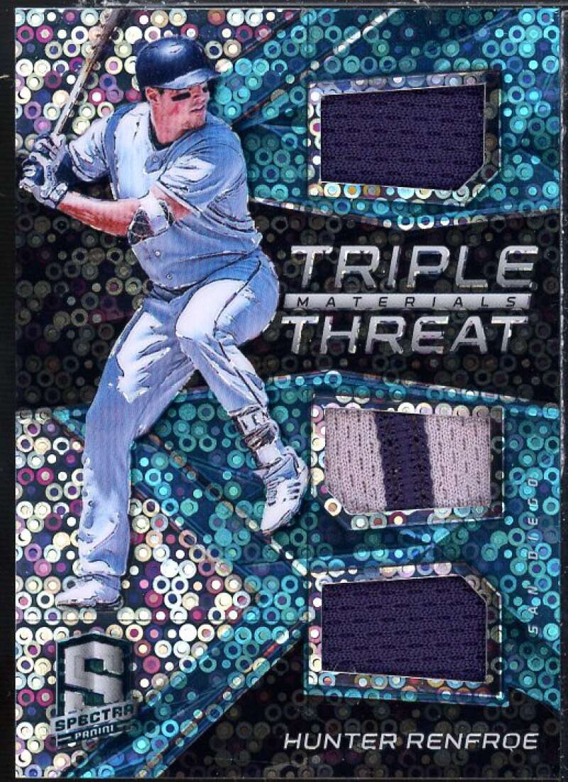 Hunter Renfroe Card 2017 Panini Spectra Triple Threat Materials Neon Blue #16  Image 1