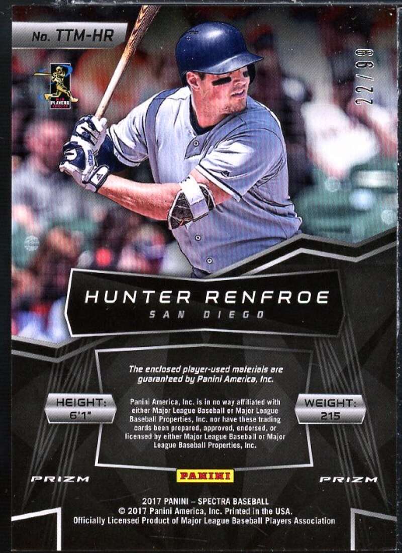 Hunter Renfroe Card 2017 Panini Spectra Triple Threat Materials Neon Blue #16  Image 2