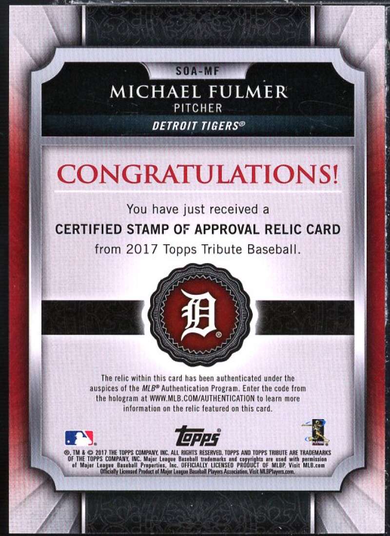 Michael Fulmer Card 2017 Topps Tribute Stamp of Approval Relics Green #SOAMF Image 2