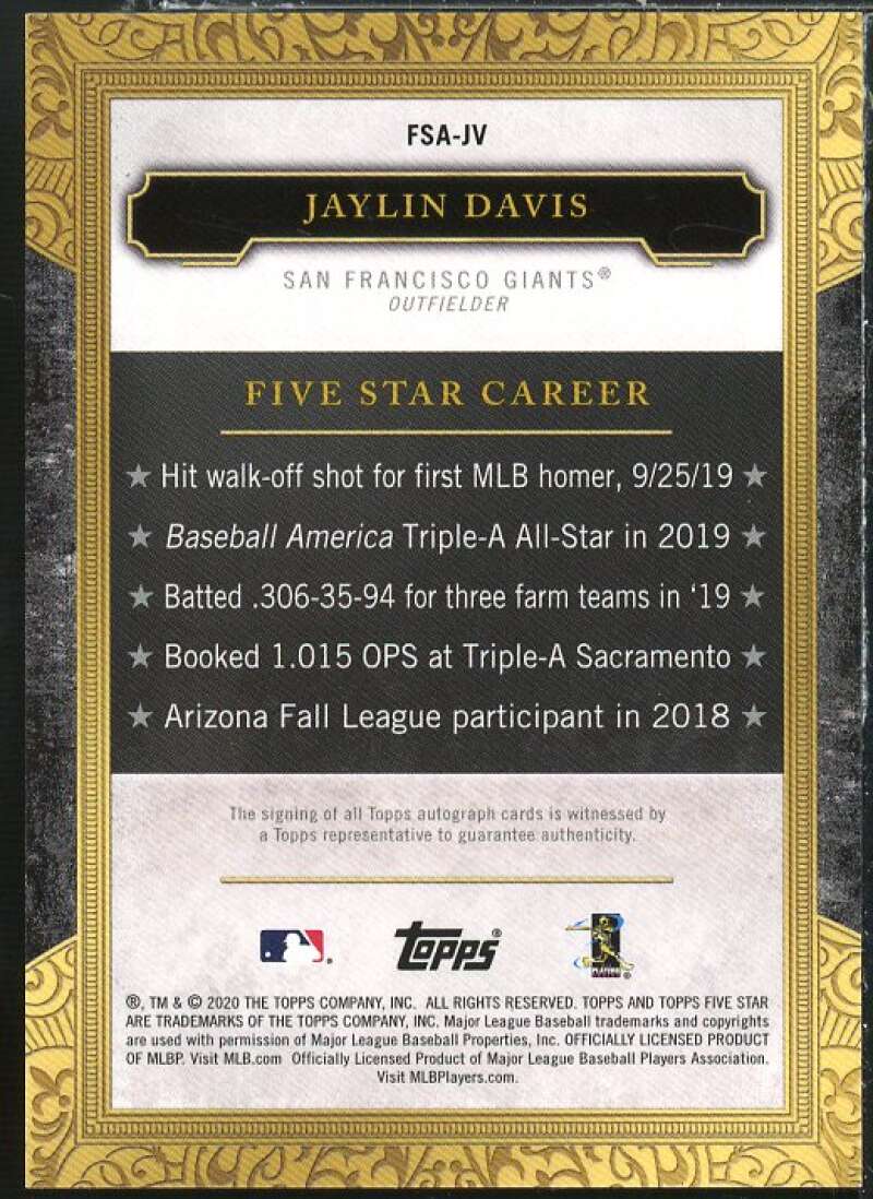 Jaylin Davis Rookie Card 2020 Topps Five Star Autographs #FSAJV Image 2