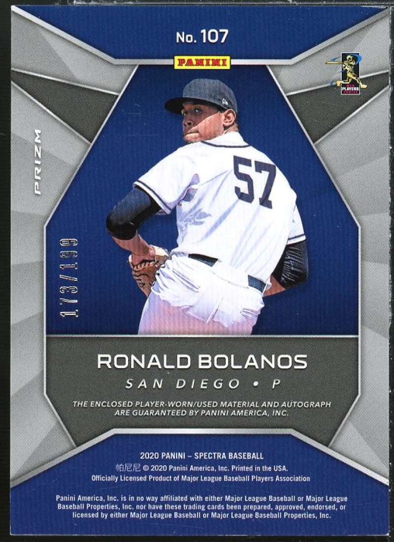 Ronald Bolanos AU JSY Rookie Card 2020 Panini Spectra #107  Image 2