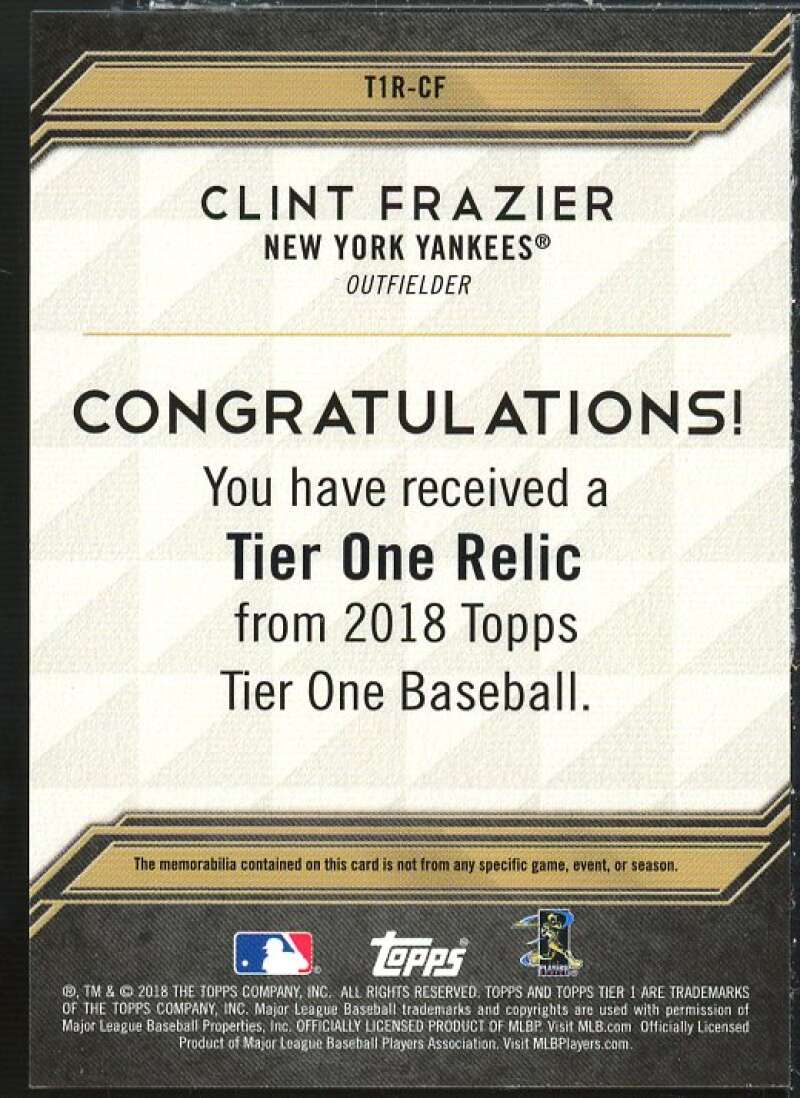 Clint Frazier Rookie Card 2018 Topps Tier One Relics #T1RCF Image 2