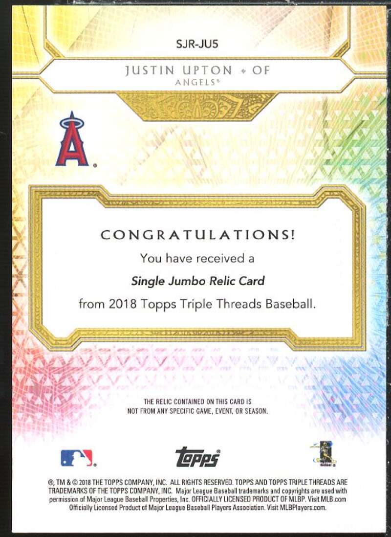 Justin Upton 2018 Topps Triple Threads Unity Single Jumbo Relics Silver #SJRJU5 Image 2