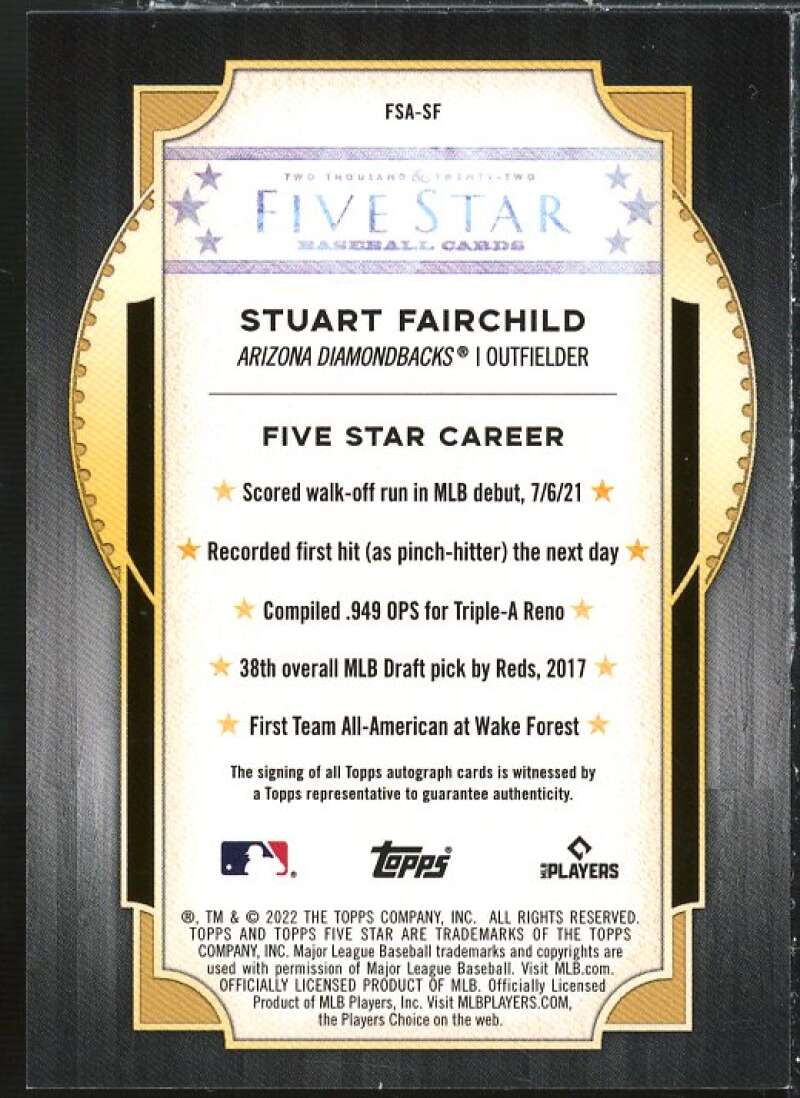 Stuart Fairchild Rookie Card 2022 Topps Five Star Autographs #FSASF Image 2