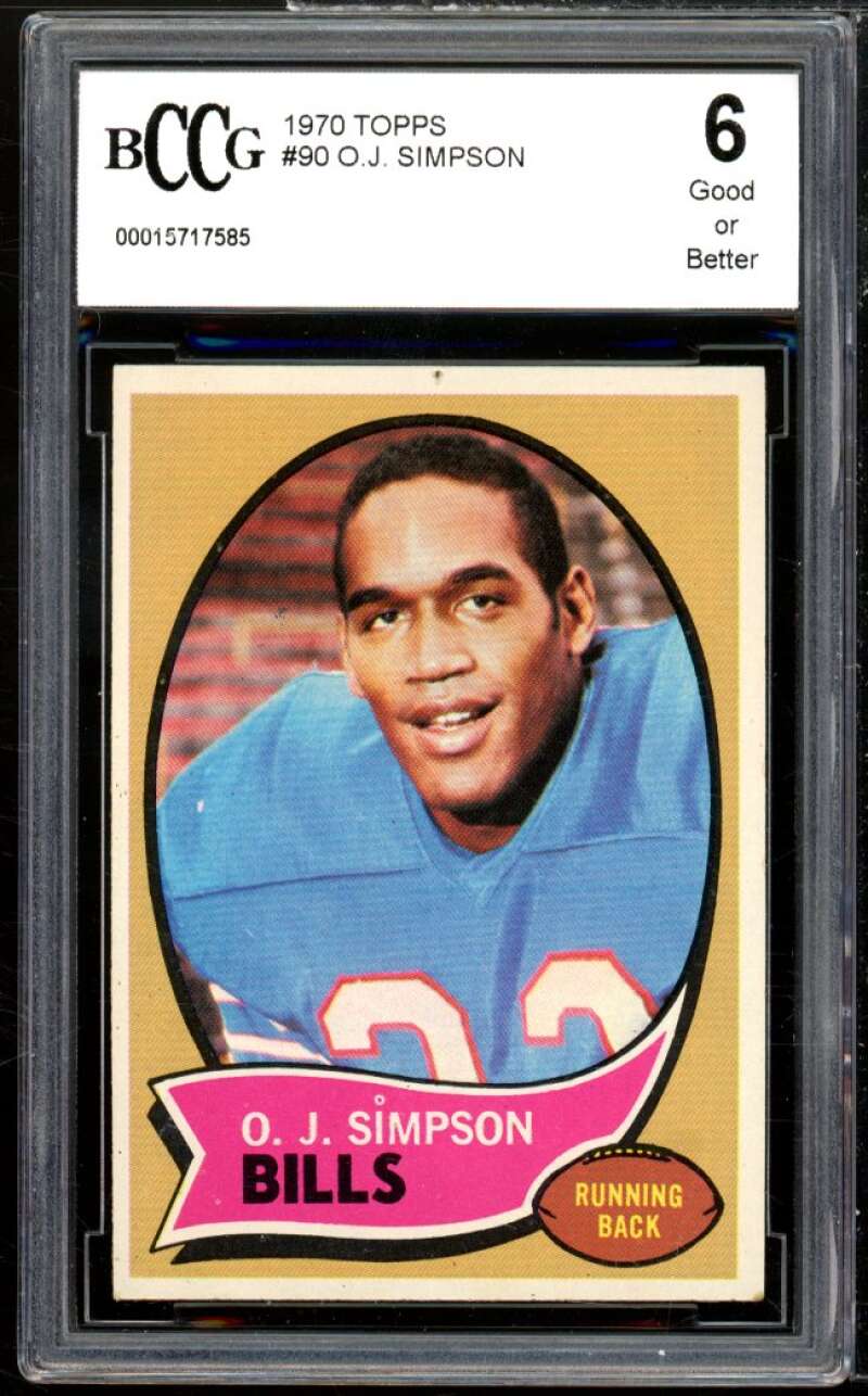 1970 Topps #90 O.J. Simpson Rookie Card BGS BCCG 6 Good+ Image 1