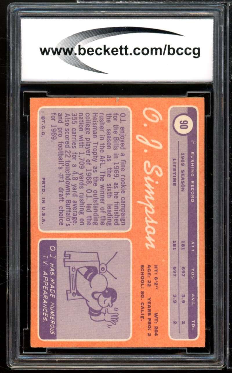 1970 Topps #90 O.J. Simpson Rookie Card BGS BCCG 6 Good+ Image 2