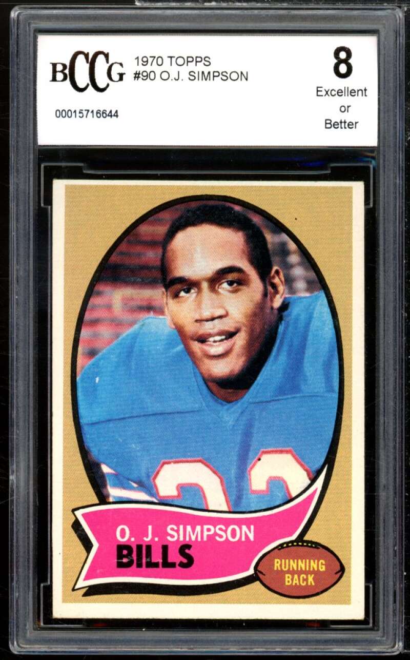 1970 Topps #90 O.J. Simpson Rookie Card BGS BCCG 8 Excellent+ Image 1