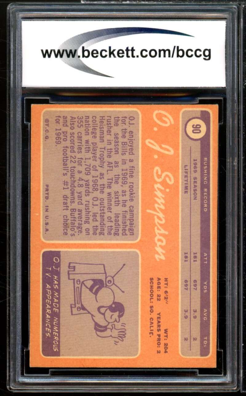 1970 Topps #90 O.J. Simpson Rookie Card BGS BCCG 8 Excellent+ Image 2