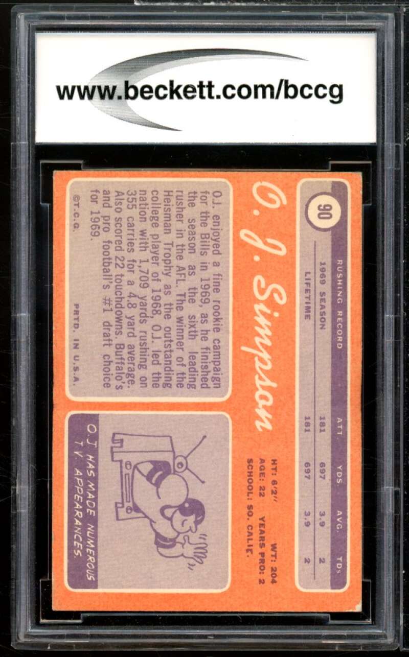 1970 Topps #90 O.J. Simpson Rookie Card BGS BCCG 8 Excellent+ Image 2