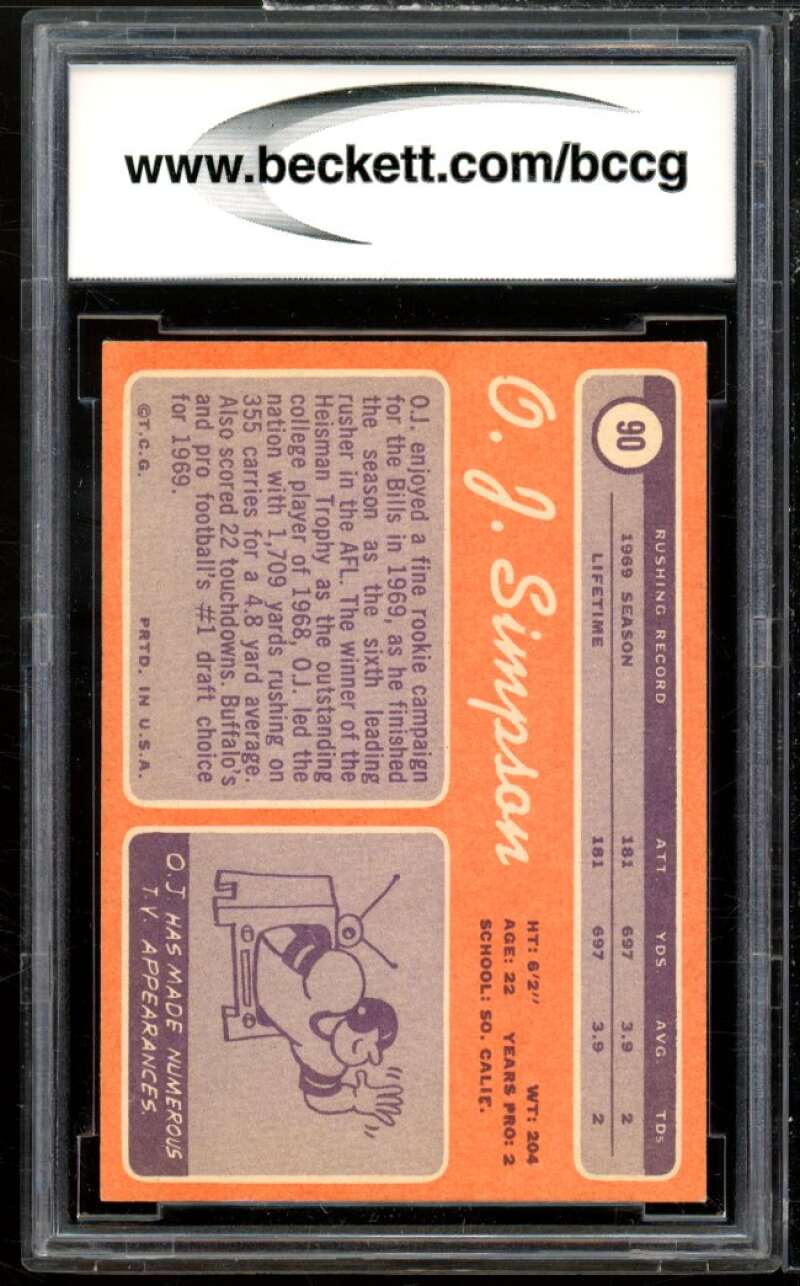 1970 Topps #90 O.J. Simpson Rookie Card BGS BCCG 8 Excellent+ Image 2