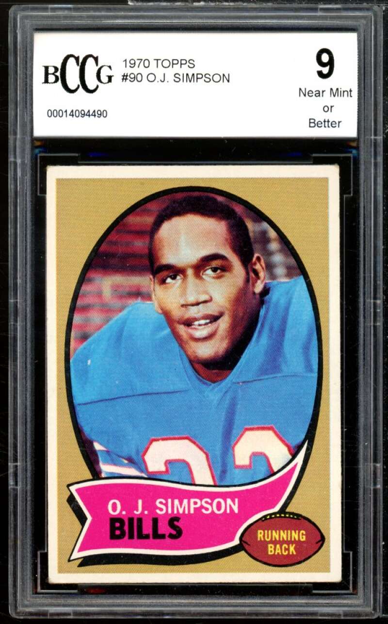 1970 Topps #90 O.J. Simpson Rookie Card BGS BCCG 9 Near Mint+ Image 1