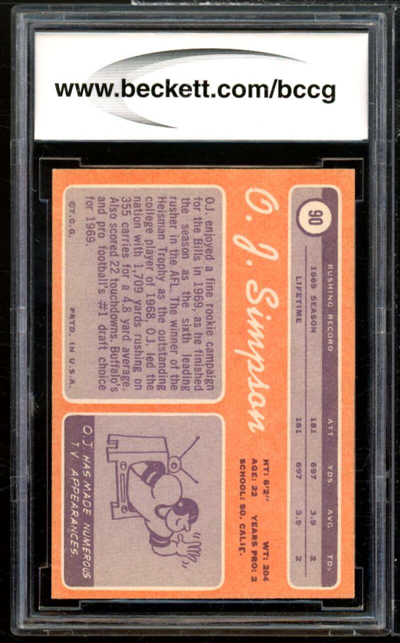 1970 Topps #90 O.J. Simpson Rookie Card BGS BCCG 9 Near Mint+ Image 2