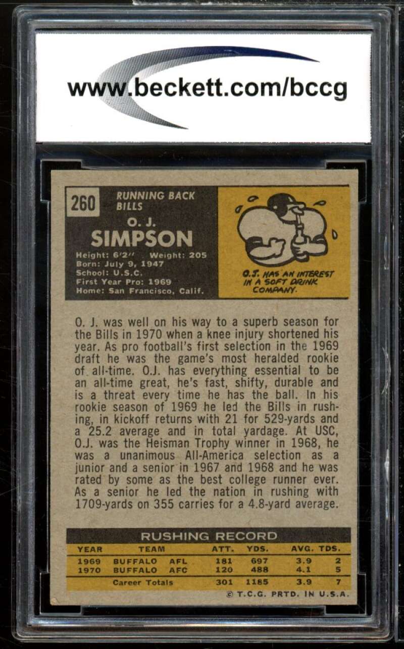 1971 Topps #260 O.J. Simspon Card BGS BCCG 8 Excellent+ Image 2