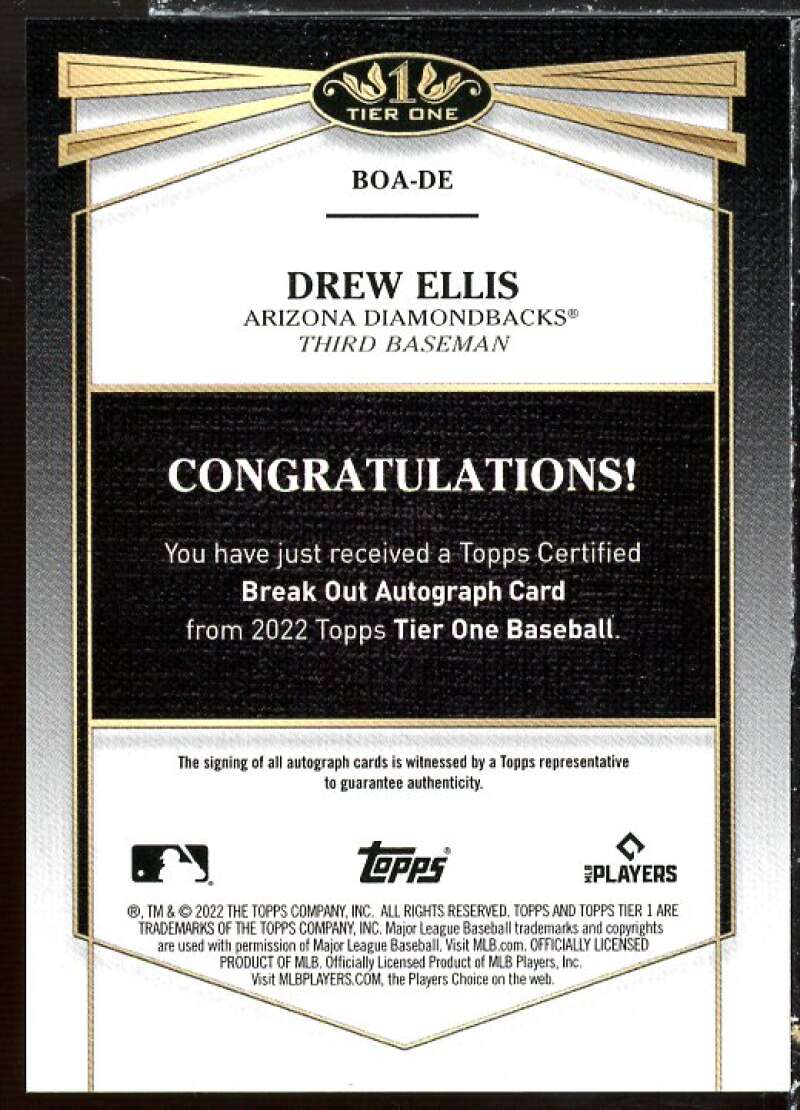 Drew Ellis Rookie Card 2022 Topps Tier One Break Out Autographs #BOADE Image 2