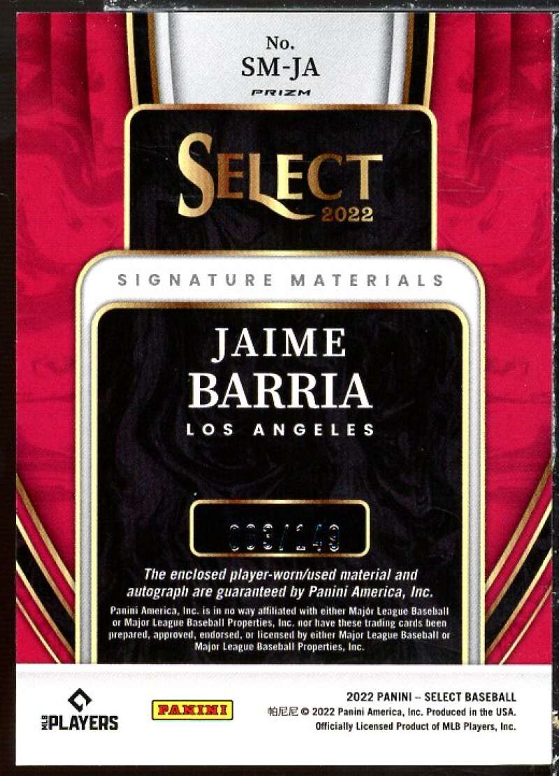 Jaime Barria Rookie Card 2022 Select Signature Materials Holo #17 Image 2