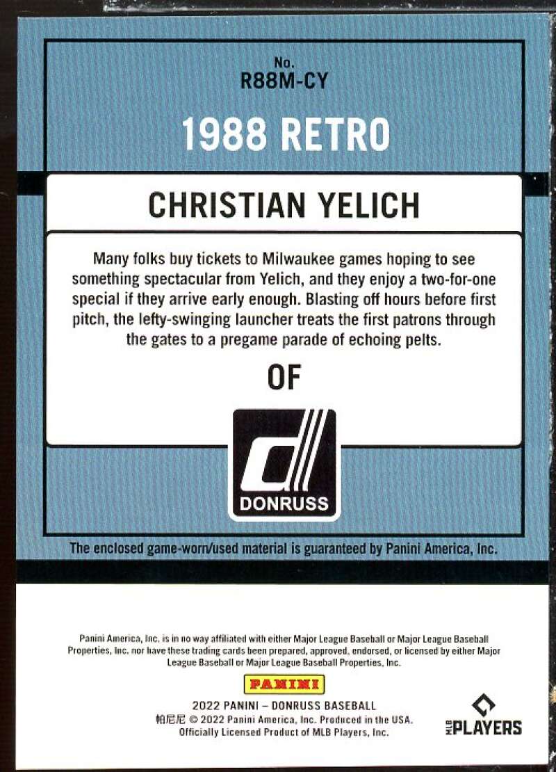 Christian Yelich Card 2022 Donruss Retro '88 Materials #91 Image 2