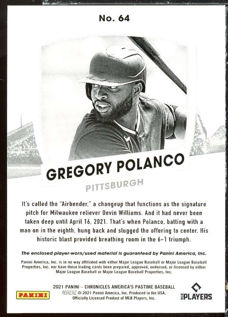 Gregory Polanco Card 2021 Panini America's Pastime Swatches #64  Image 2