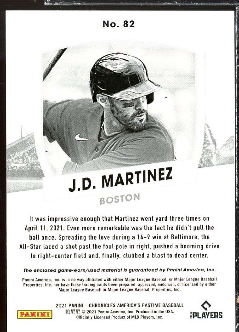 J.D. Martinez Card 2021 Panini America's Pastime Dual Swatches #82  Image 2