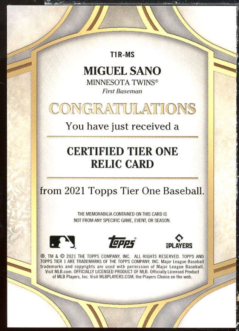 Miguel Sano Card 2021 Topps Tier One Relics #T1RMS Image 2