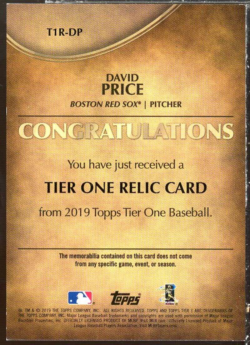 David Price Card 2019 Topps Tier One Relics #T1RDP Image 2