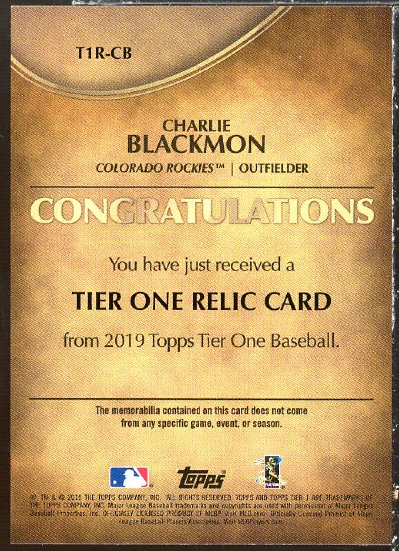 Charlie Blackmon Card 2019 Topps Tier One Relics #T1RCB Image 2