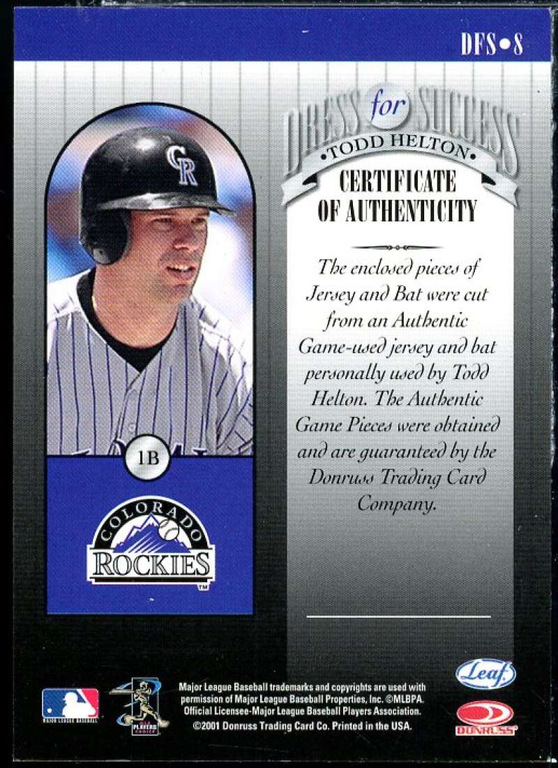 Todd Helton Card 2001 Leaf Rookies Stars Dress for Success #DFS8  Image 2