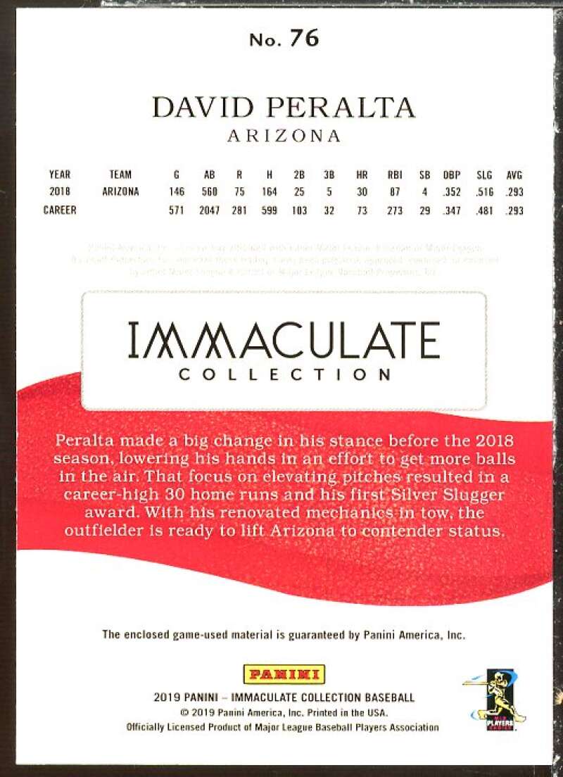 David Peralta Card 2019 Immaculate Collection Red #76 Image 2