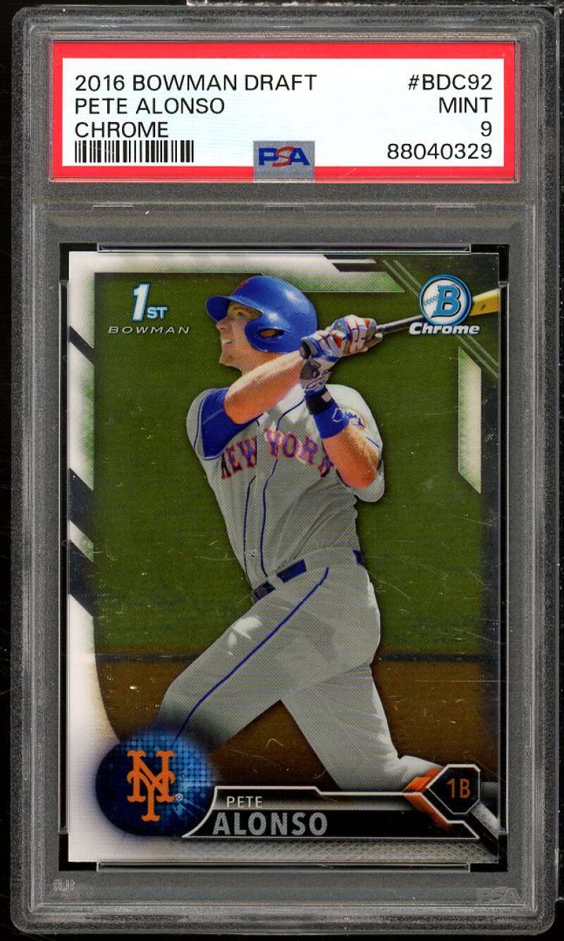 Pete Alonso Rookie Card 2016 Bowman Draft Chrome #BDC92 PSA 9 Image 1