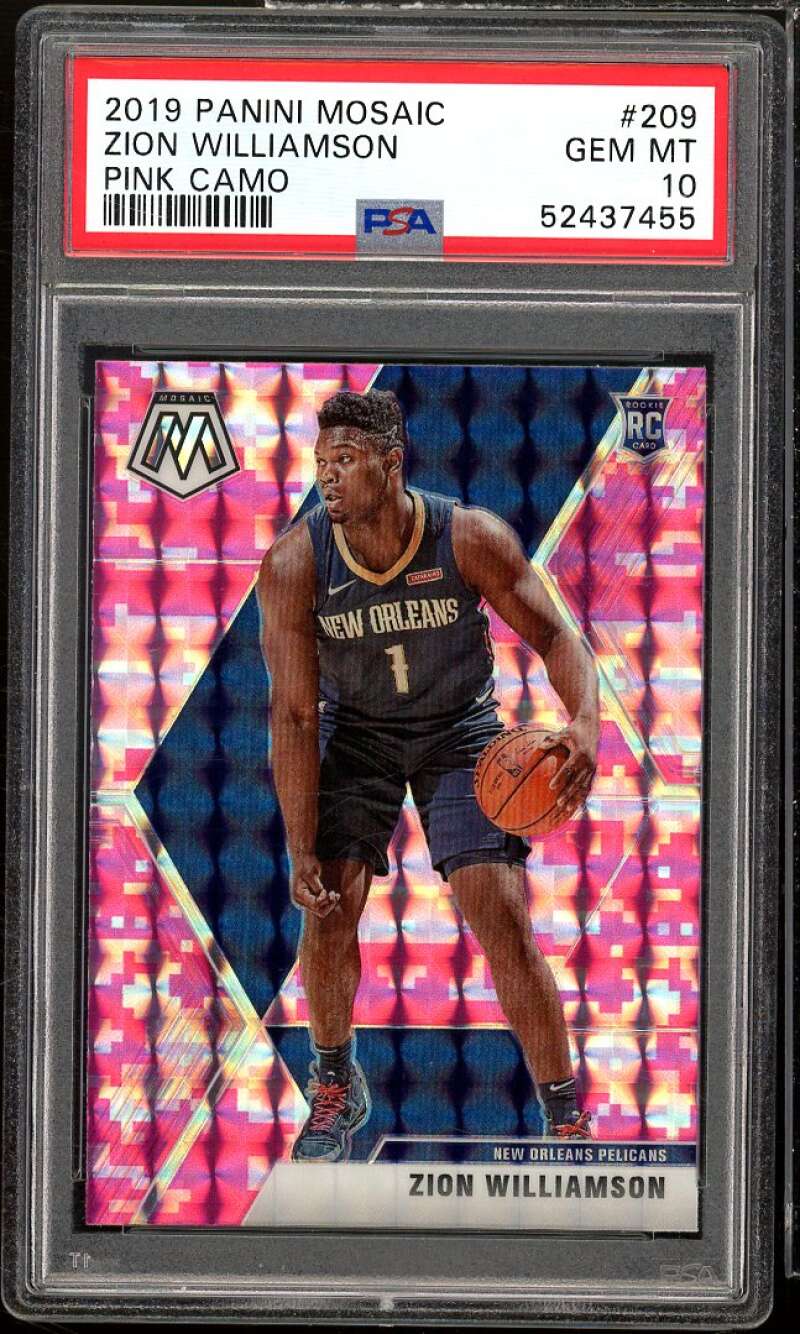 Zion Williamson Rookie Card 2019-20 Panini Mosaic Pink Camo #209 PSA 10 Image 1