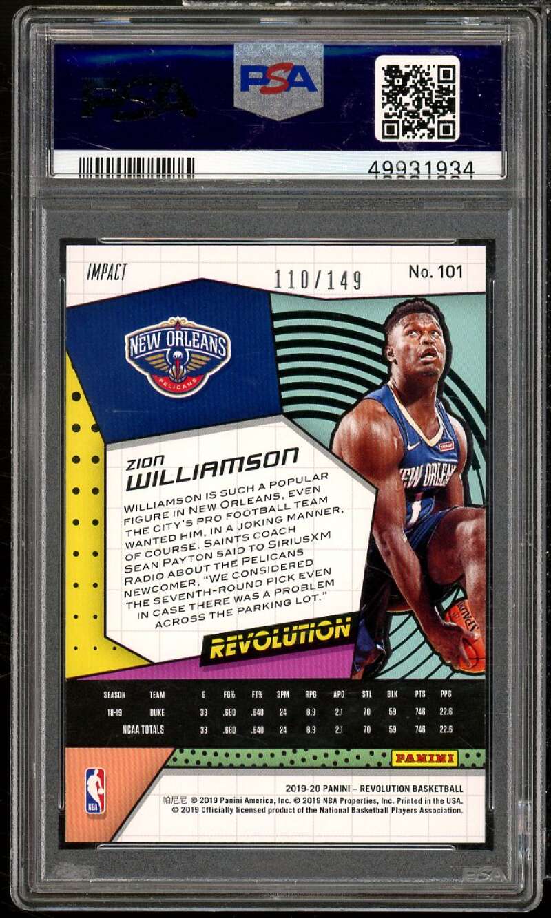 Zion Williamson Rookie Card 2019-20 Panini Revolution Impact #101 PSA 10 Image 2