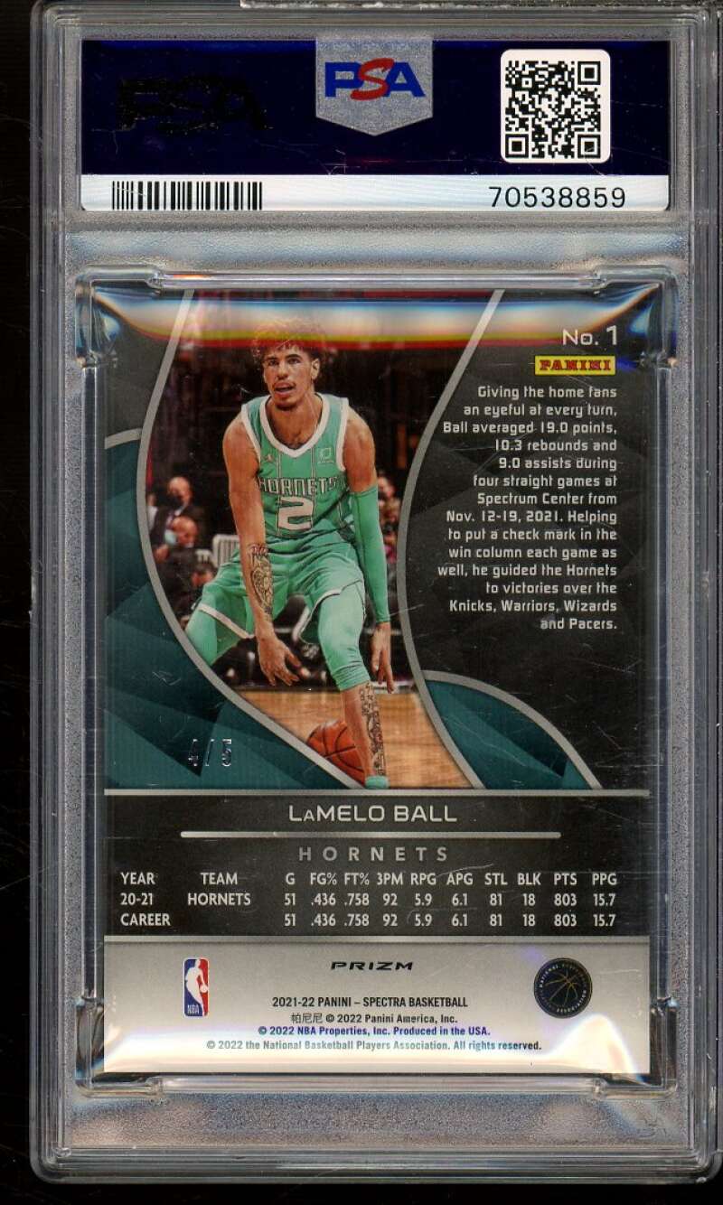 LaMelo Ball Card 2021-22 Spectra Marble (Serial #d 4/5) #1 PSA 9 Image 2