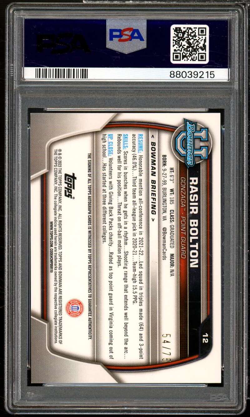 Rasir Bolton Rookie Card 2022-23 Bowman University Prospect Autographs #12 PSA 9 Image 2