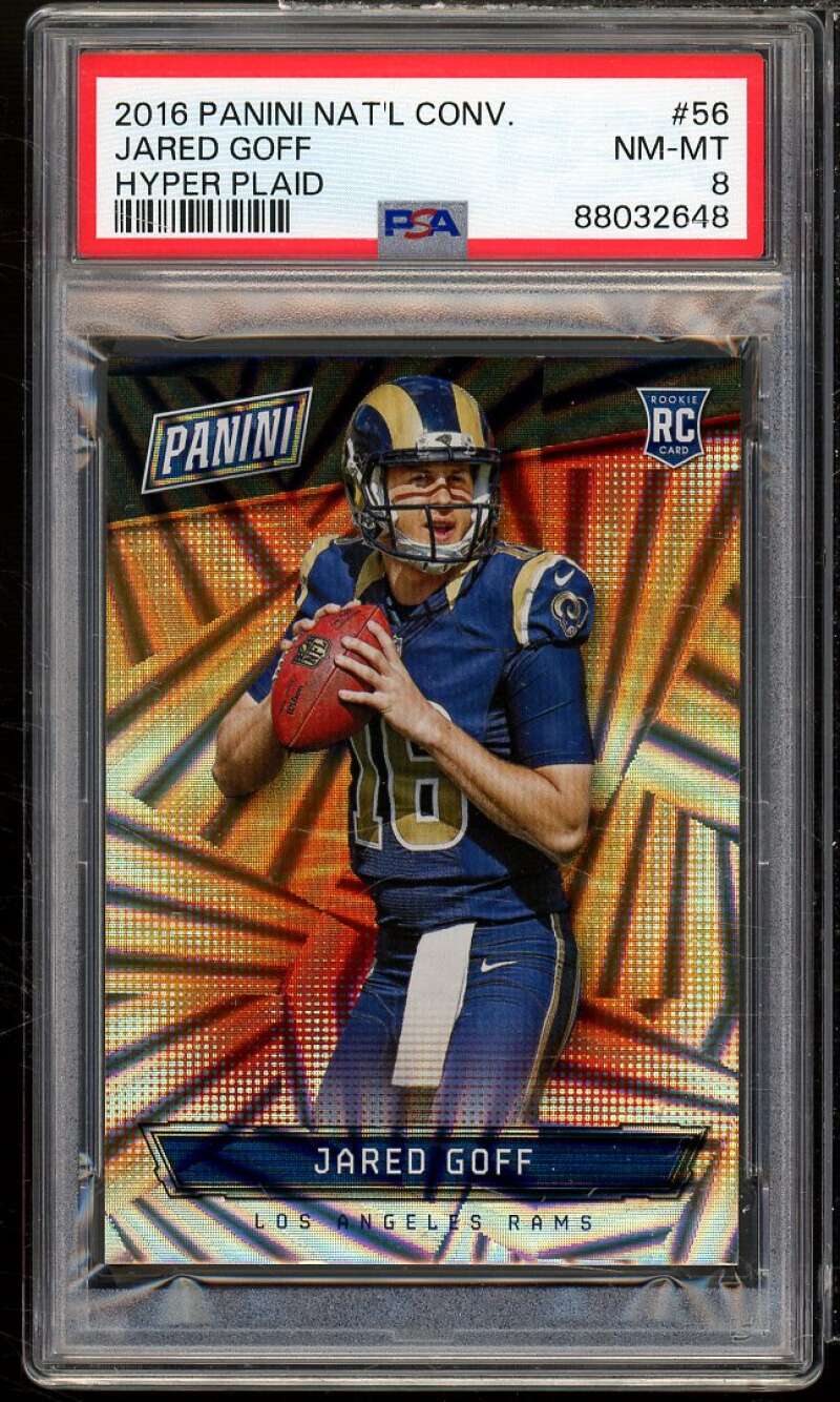 Jared Goff Rookie 2016 Panini National Convention Hyper Plaid (pop 1) #56 PSA 8 Image 1