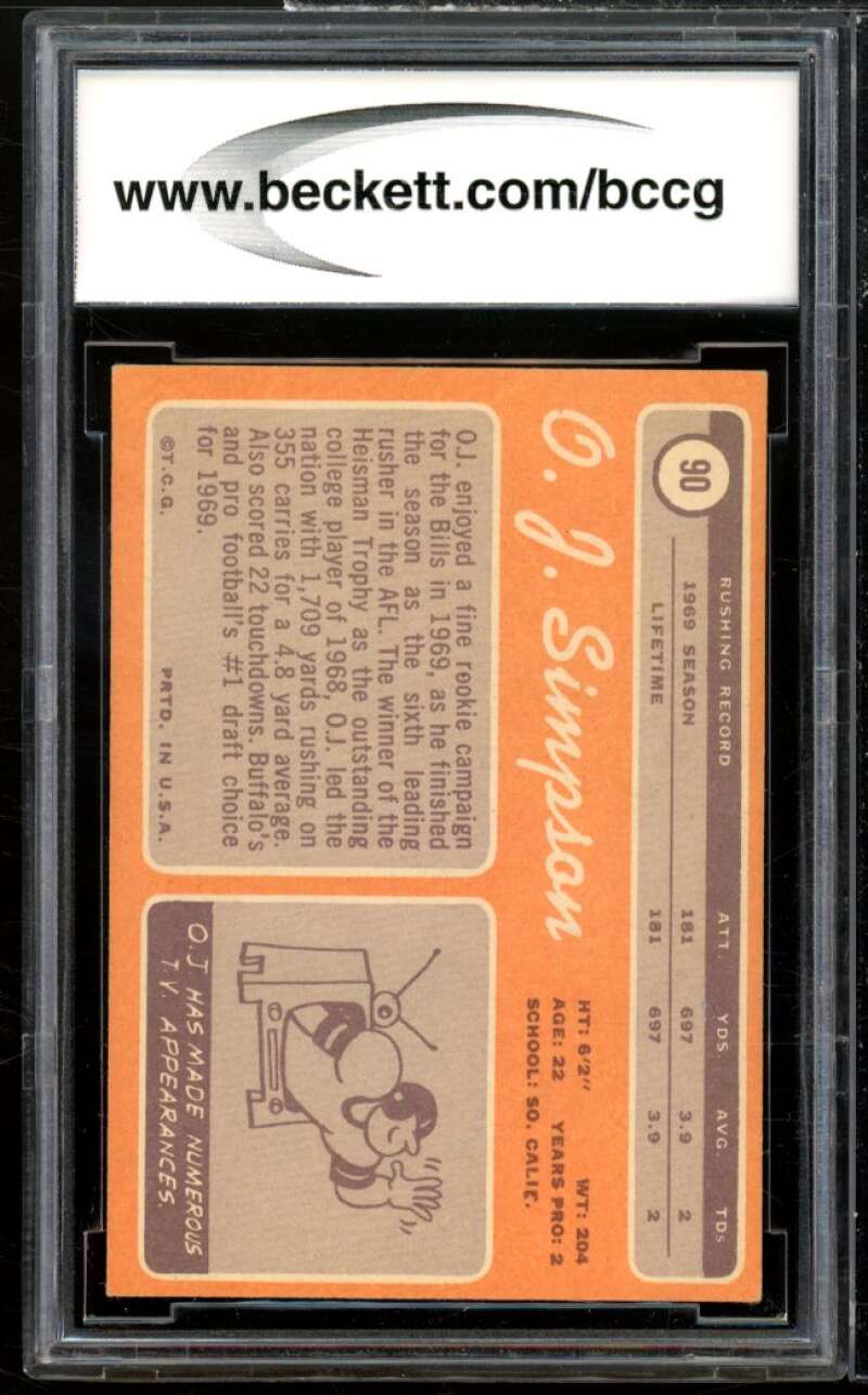 1970 Topps #90 O.J. Simpson Rookie Card BGS BCCG 8 Excellent+ Image 2