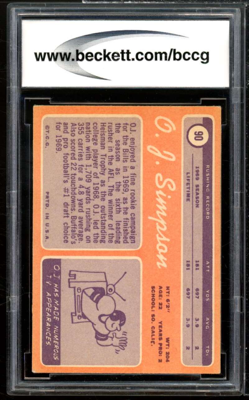 1970 Topps #90 O.J. Simpson Rookie Card BGS BCCG 9 Near Mint+ Image 2