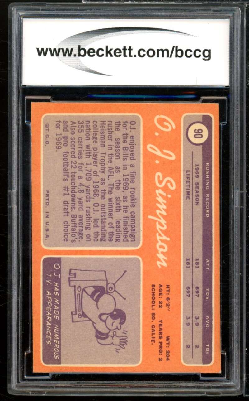 1970 Topps #90 O.J. Simpson Rookie Card BGS BCCG 9 Near Mint+ Image 2